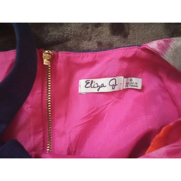 Eliza J Floral Mini Halter Dress Sz 6 Navy Pink Belted Fit In Flare Pockets - Picture 14 of 14